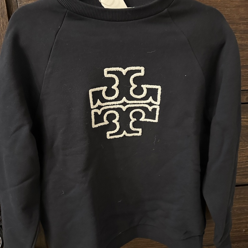 Tory Burch Black Sweatshirt with White Embroidery